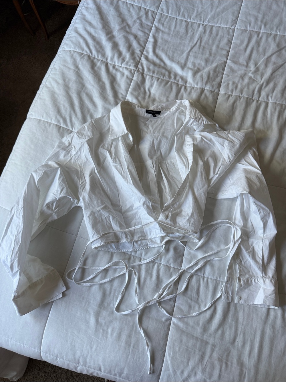 Dynamite White Wrap Crop Blouse with Tie